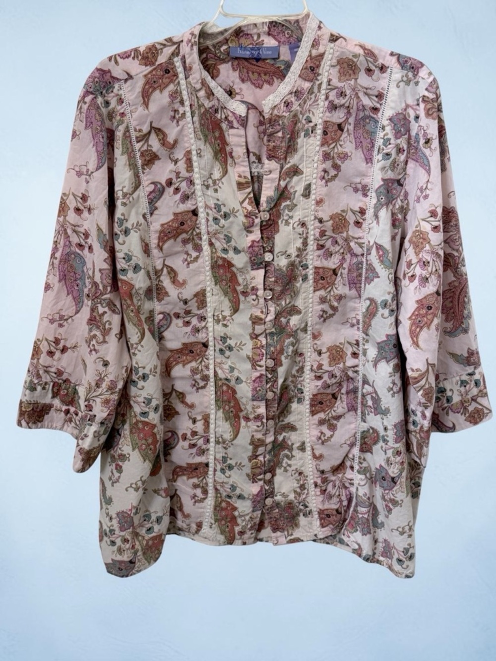 Light Pink Paisley Button-Front Blouse by Harmony And Vine